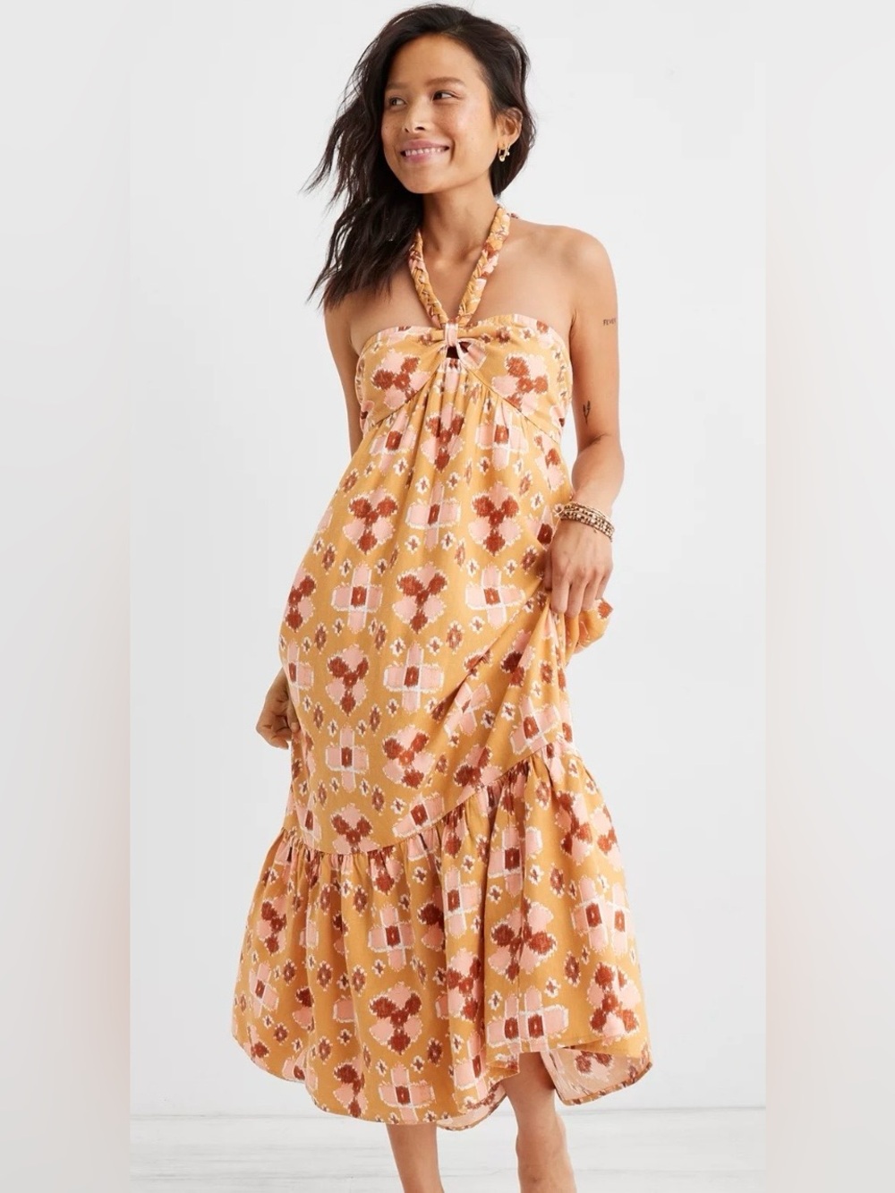 NWOT AERIE HIGH LOW HALTER MAXI DRESS MEDIUM